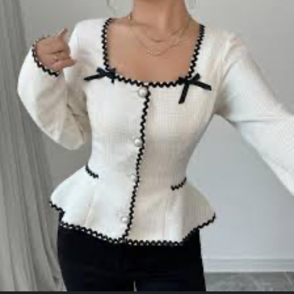 SHEIN White Blouse with Black Trim